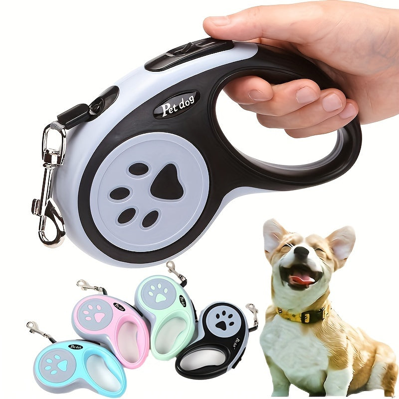 Прочный полиэстеровый выдвижной поводок для собак с дизайном в виде следов лап, идеален для собак. Легко использовать и хранить.