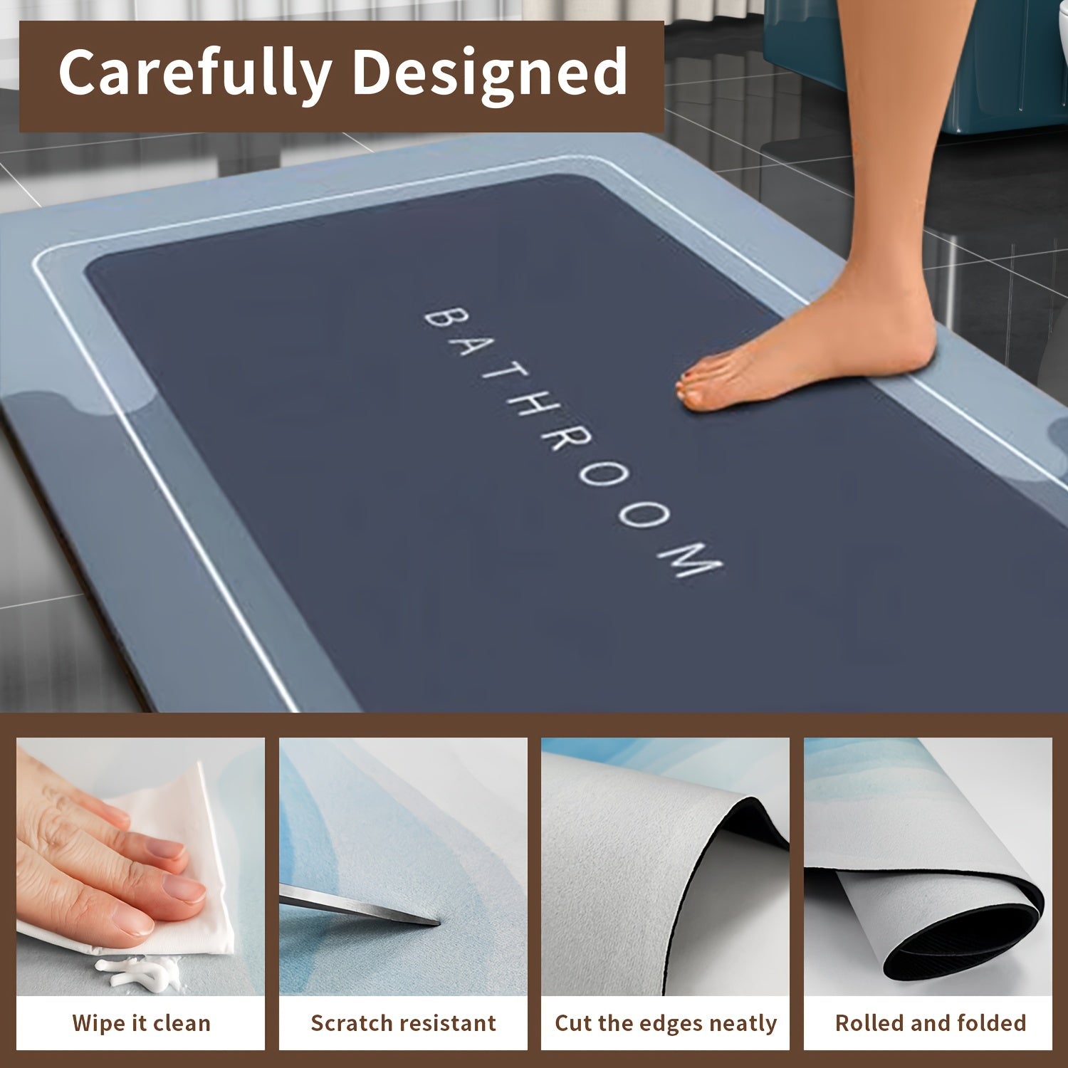 Diatom Mud Absorbent Bath Mat Non-Slip Quick Drying for Bathroom and Toilet