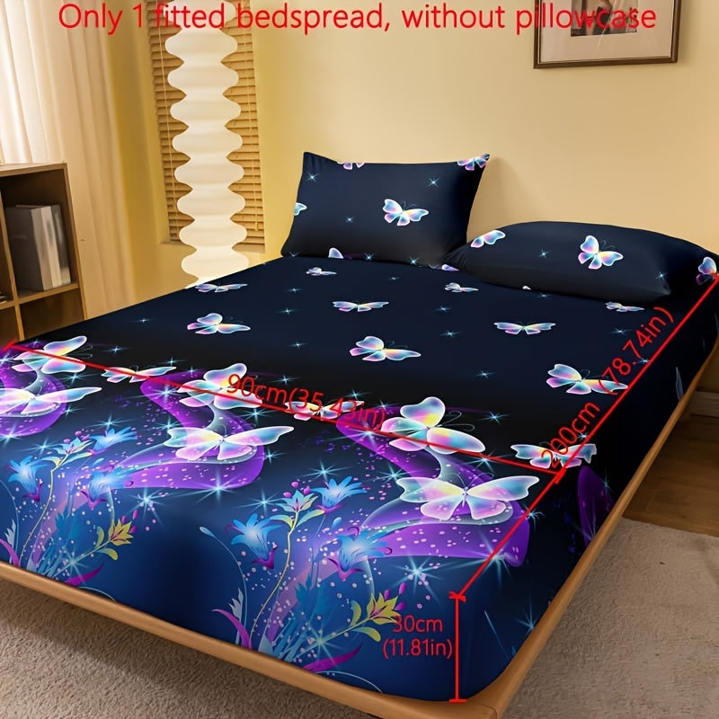 Butterfly Floral Print Fitted Sheet Soft Cozy Bedding Deep Pocket Mattress Protector