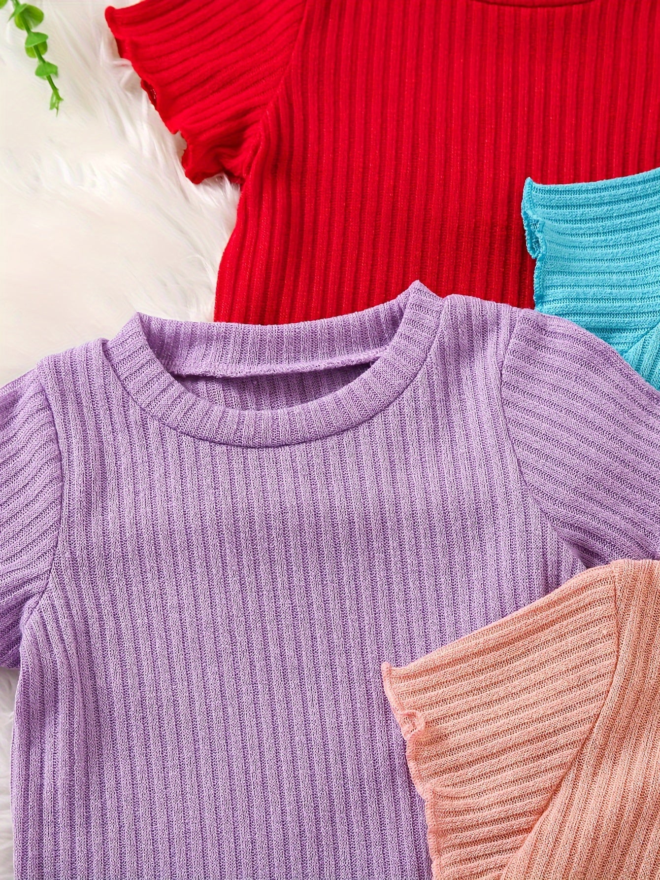 Детские летние футболки с коротким рукавом из рибаны однотонные, упаковка из 4