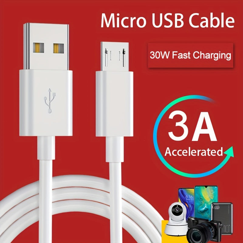 Cable de carga Micro USB de 30W, de 1 a 14 m, con cable redondo de PVC, transferencia de datos de alta velocidad y carga, compatible con teléfonos Android, cámaras, bancos de energía y dash cams