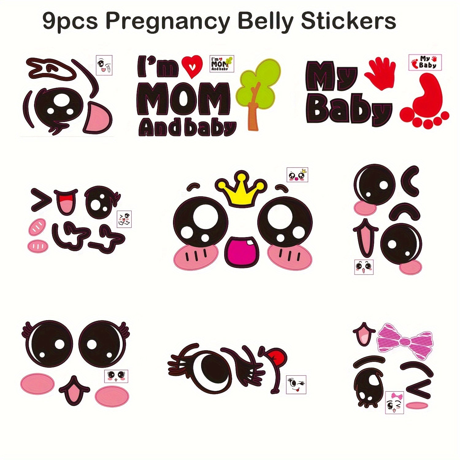 9-Pack Pregnancy Belly Stickers for Soon-to-Be Moms Disposable Peel and Stick