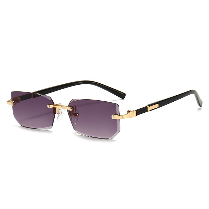 Square Rimless Vintage Sunglasses with Gold Frame and Black Lenses for Hip Hop Style
