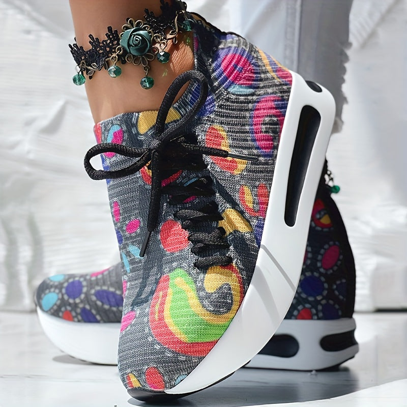 Women's Casual Lace-Up Printed Low Top Sneakers Fabric Upper All-Season