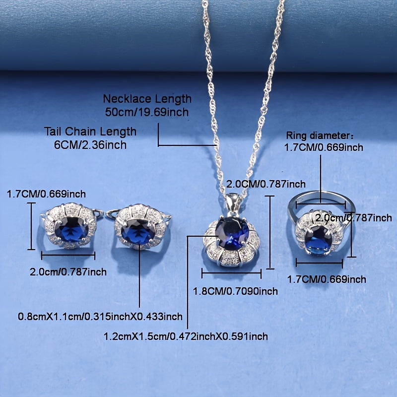 Women's Jewelry Set with Necklace Earrings Ring and Bracelet Silver Plated Cubic Zirconia