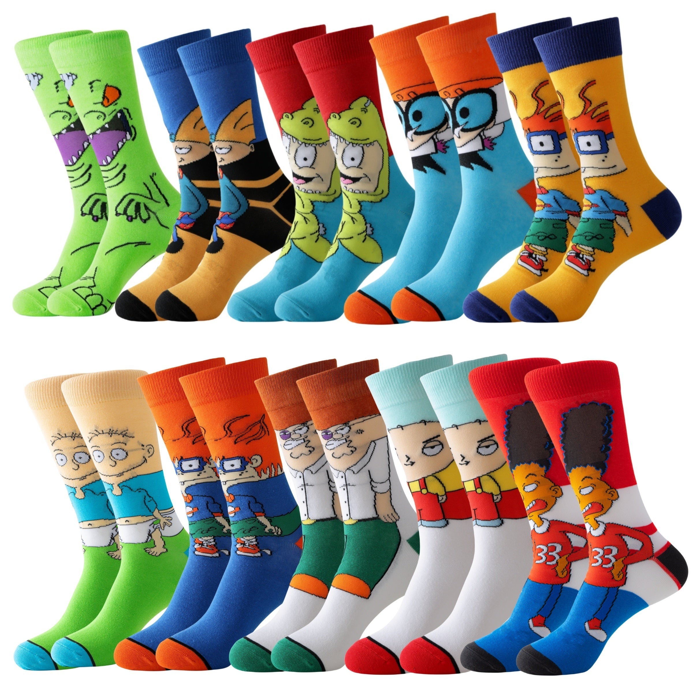 Men's Cartoon Crew Socks Breathable Soft Elastic Spring Summer Pack of 5
