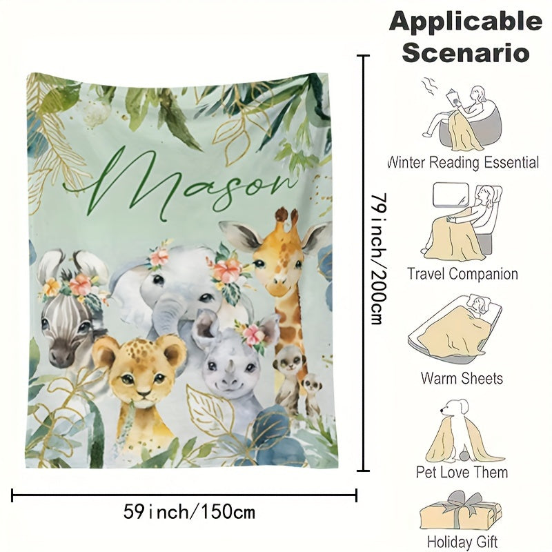 Cozy Flannel Throw Blanket with Custom Elephant Pattern Personalized Soft All-Season Gift