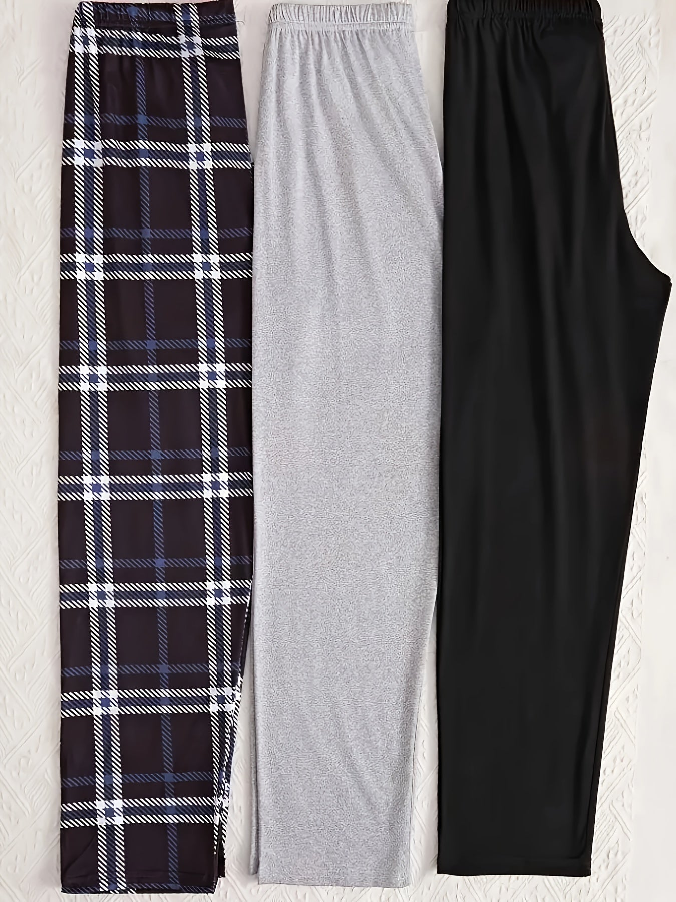 Plus Size Lounge Pants Women Letter and Plaid Print with Bow Elastic Waistband Set of 3