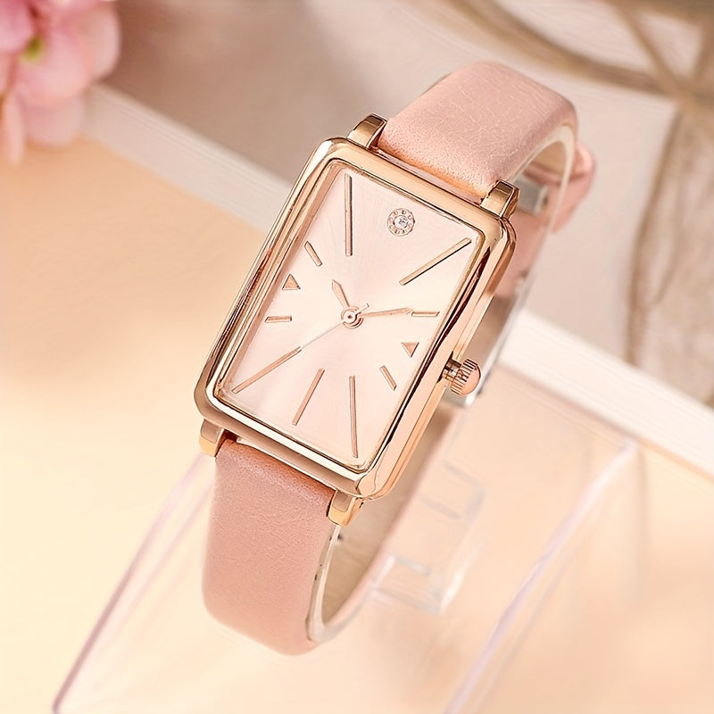 Women's Rectangular Quartz Watch with Rhinestones and Minimalist Style