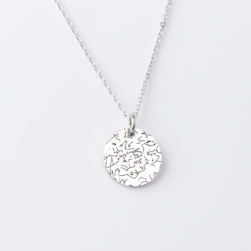 Shaxsiylashtirilgan Yulduzlar xaritasi taqinchoq, oy fazasi gravirovkalangan, zanglamaydigan po'lat, vintage sovg'a, tug'ilgan kunlar uchun