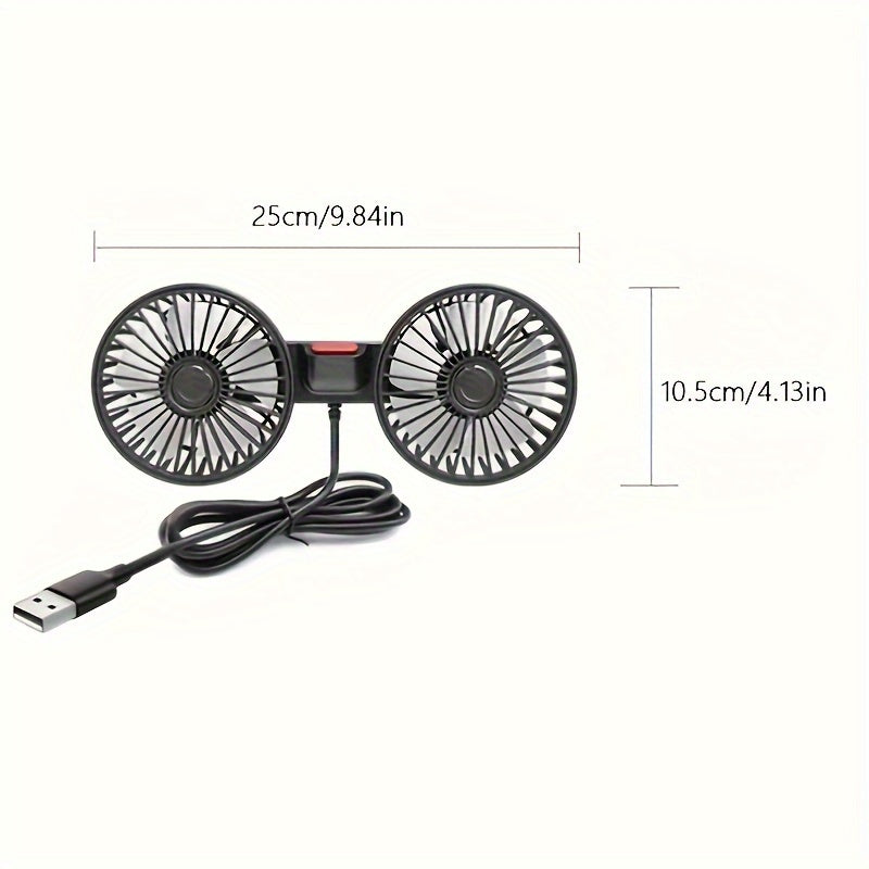 Rear Seat Car Fan Dual-Head Adjustable Airflow Multi-Speed Ventilation