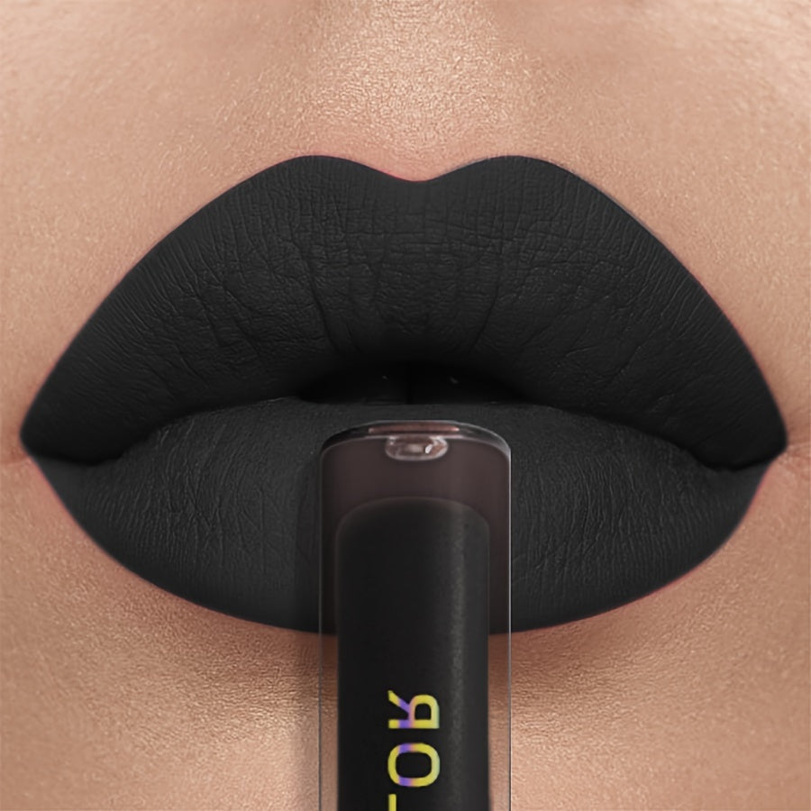 Brillo de labios mate negro para mujer, de larga duración, no pegajoso, color intenso