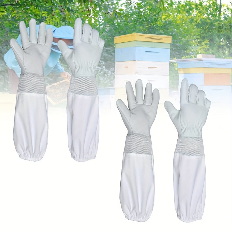 Sheepskin Beekeeping Gloves with Mesh Cotton Sleeves Size L/XL Durable Material