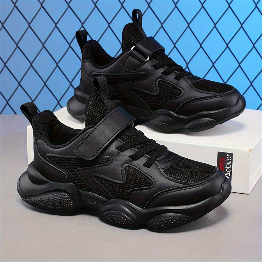 Boys Casual Sneakers Geometric Design Lightweight EVA Sole Breathable Fabric Outdoor Athletic Shoes