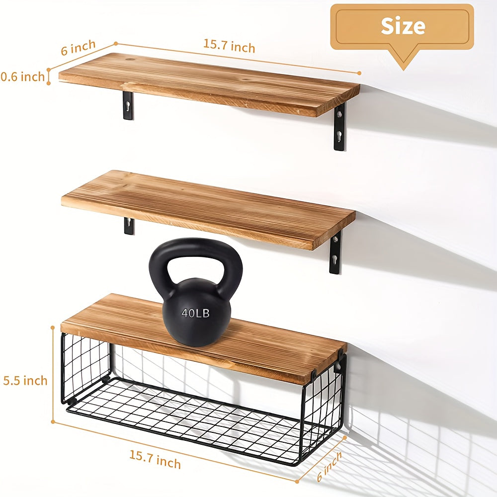 Wall Mounted Floating Shelves with Storage Basket for Bathroom Kitchen Living Room