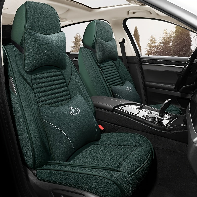 Чехлы для автомобильных сидений из льна, дышащие, всесезонные, универсальные, для пяти мест