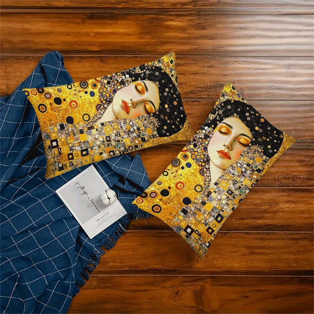 Set of 2 Gustav Klimt Kiss Abstract Oil Painting Pillow Covers 50.8x30.48cm for Sofa Bedroom Decor