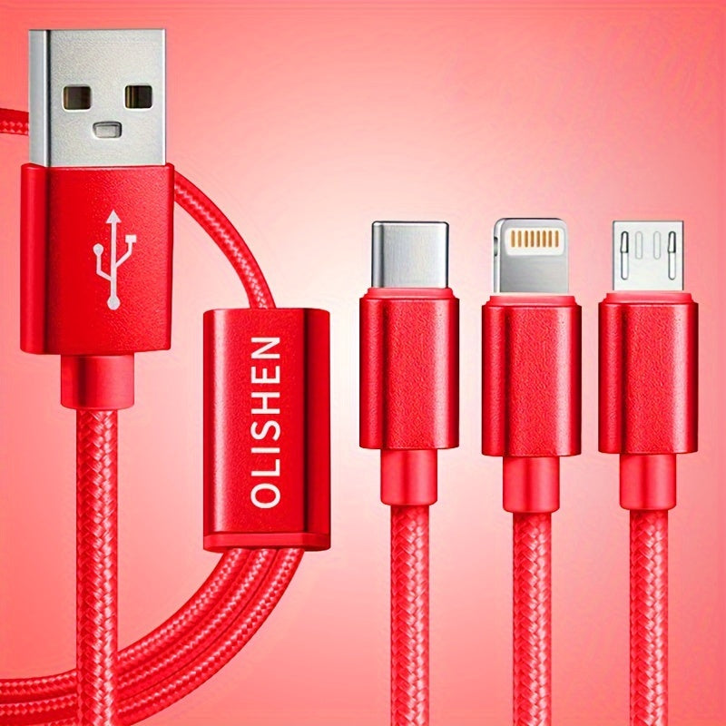 3-in-1 Nylon Braided USB Charging Cable for iPhone Micro USB Type-C Fast Data Sync