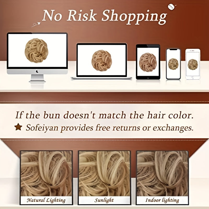 Women's Wavy Curly Hair Bun Synthetic Fiber Updo Hairpiece with Claw Clip