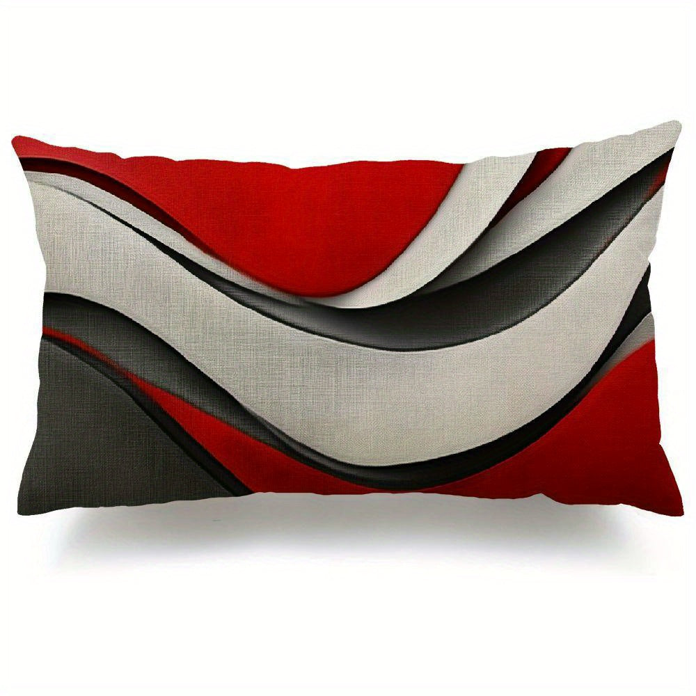 Set of 2 Abstract Rectangular Pillowcases with Geometric Lines, Red White Grey, 30x50 cm