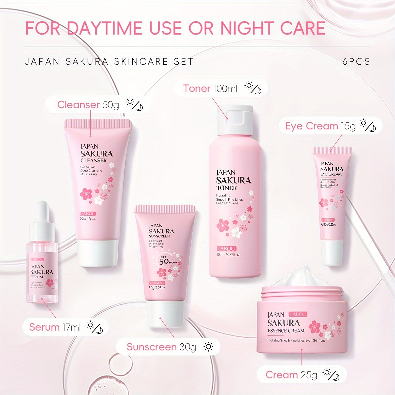 Sakura Skincare Set for All Skin Types Moisturizing with Hyaluronic Acid 6-Piece