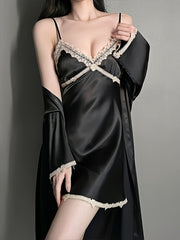 Women's Sleeveless V-Neck Slip Dress with Lace Detail and Umbrella Skirt in Polyester Spandex