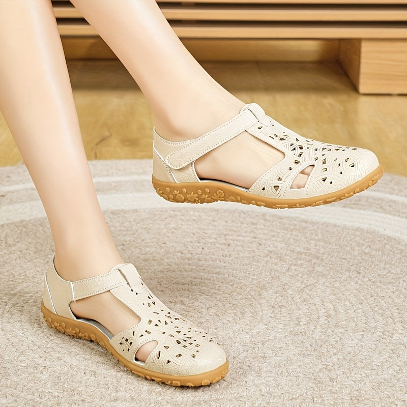 Sandalias femeninas transpirables tipo Mary Jane beige con suela de PU TPR y correa ajustable