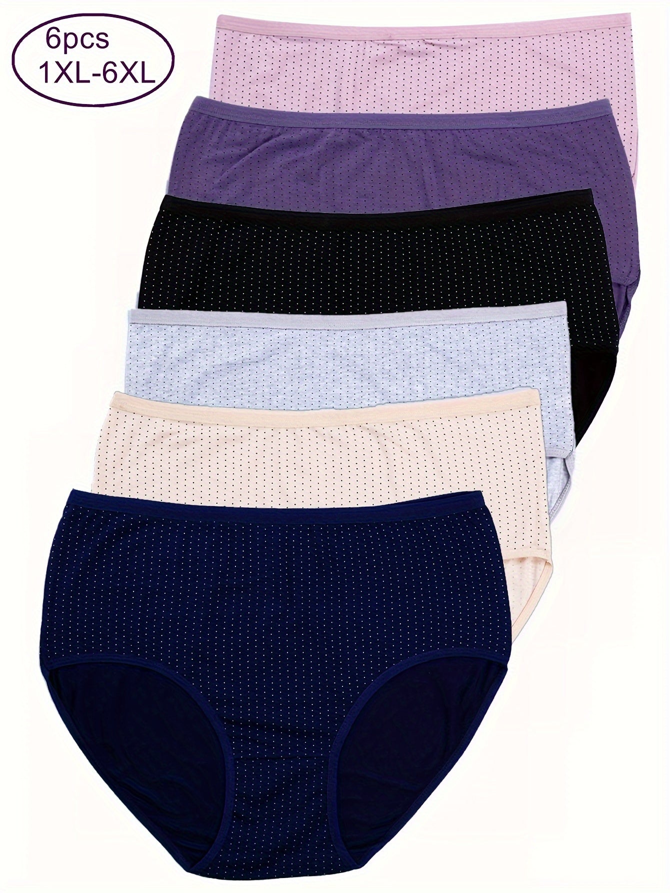 Set of 6 Women's Mid-Rise Polka Dot Briefs Cotton Stretch Fit Assorted Colors