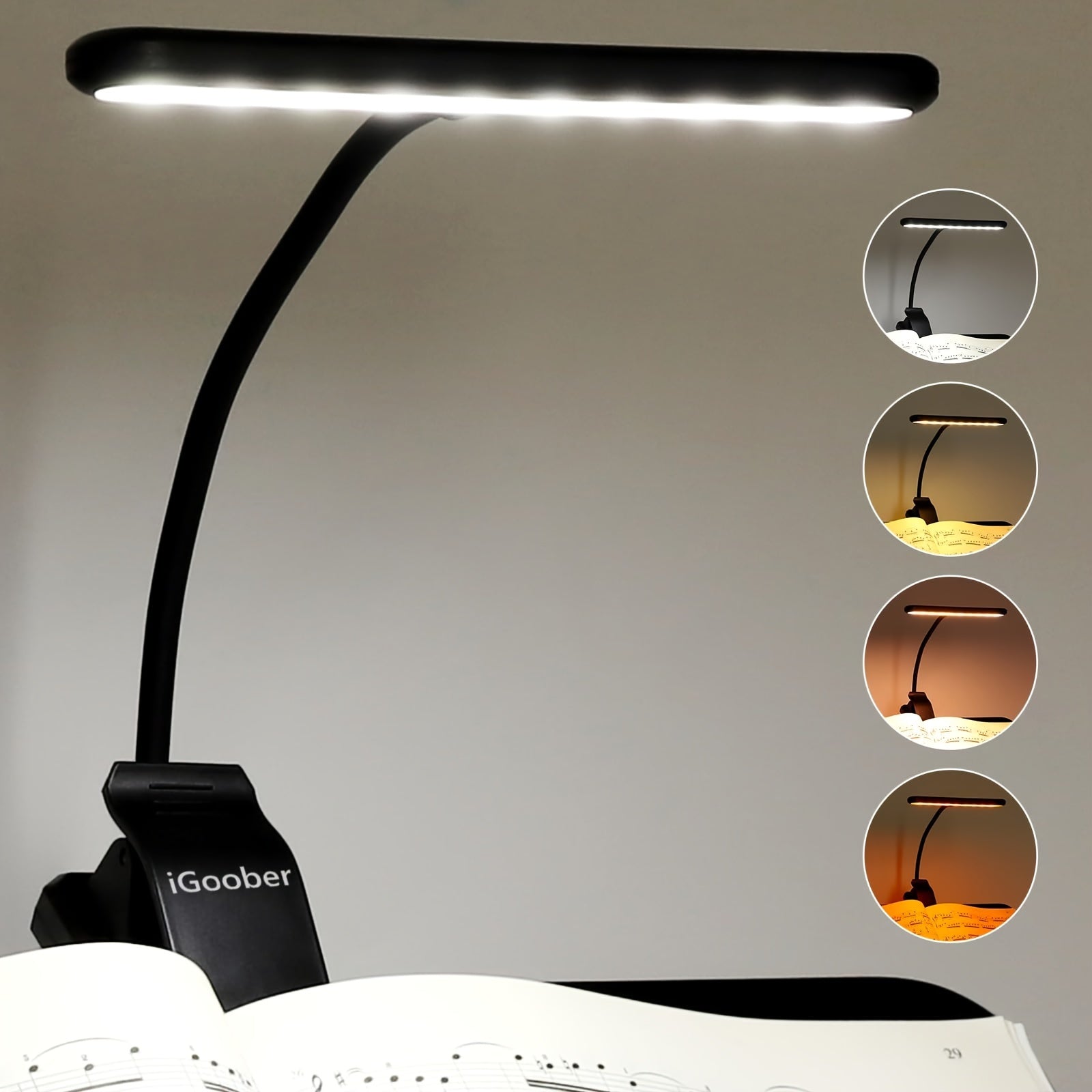 LED Music Stand Light with Clip, 28 LEDs, 4 Color Modes, 3 Brightness Levels, Eye-Care Technology, USB-C Rechargeable