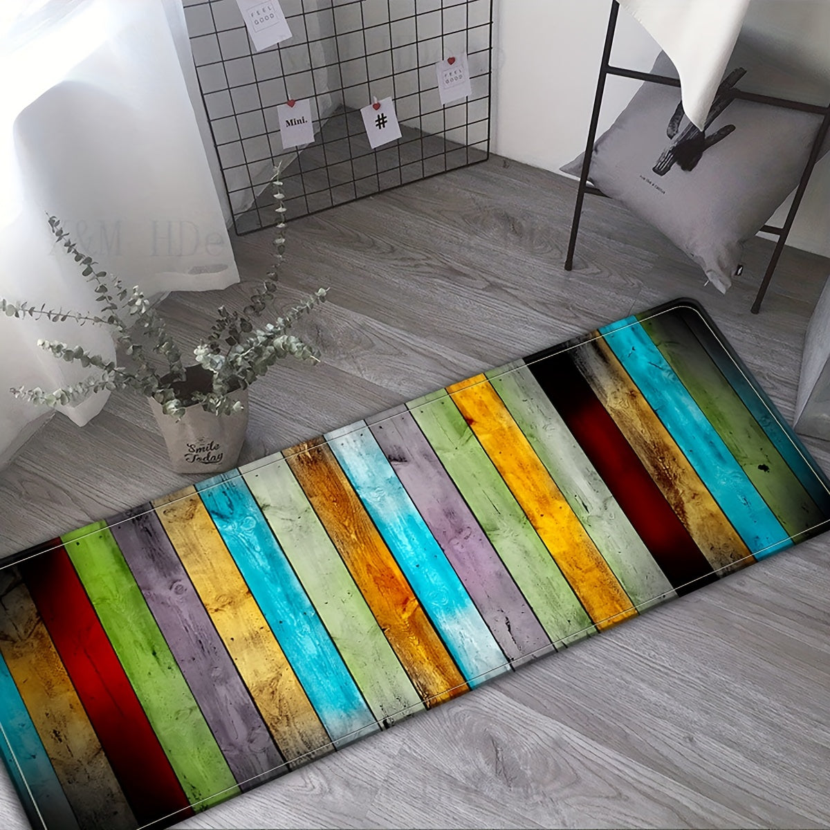 Alfombra vintage con rayas 3D coloridas, a prueba de agua, resistente al aceite, antideslizante 23.6x71 pulgadas