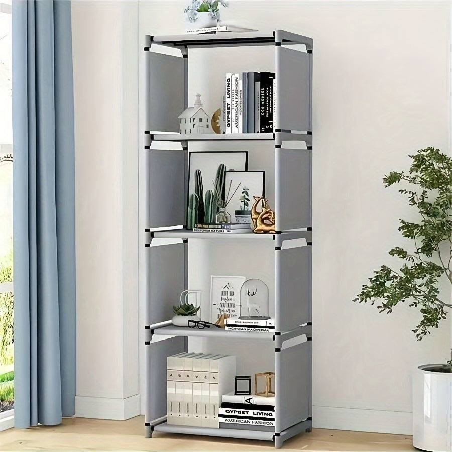 4-Storey Metal Bookshelf with Stackable and Detachable Storage Rack for Home Use in Bedroom Kitchen Living Room