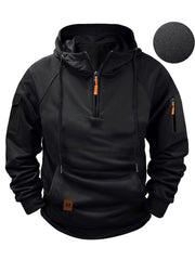 Erkaklar uchun uzun qo'lqonli kapuchonli Henley koftasi, ko'p cho'ntaklari bilan, kuz/qish uchun mukammal.