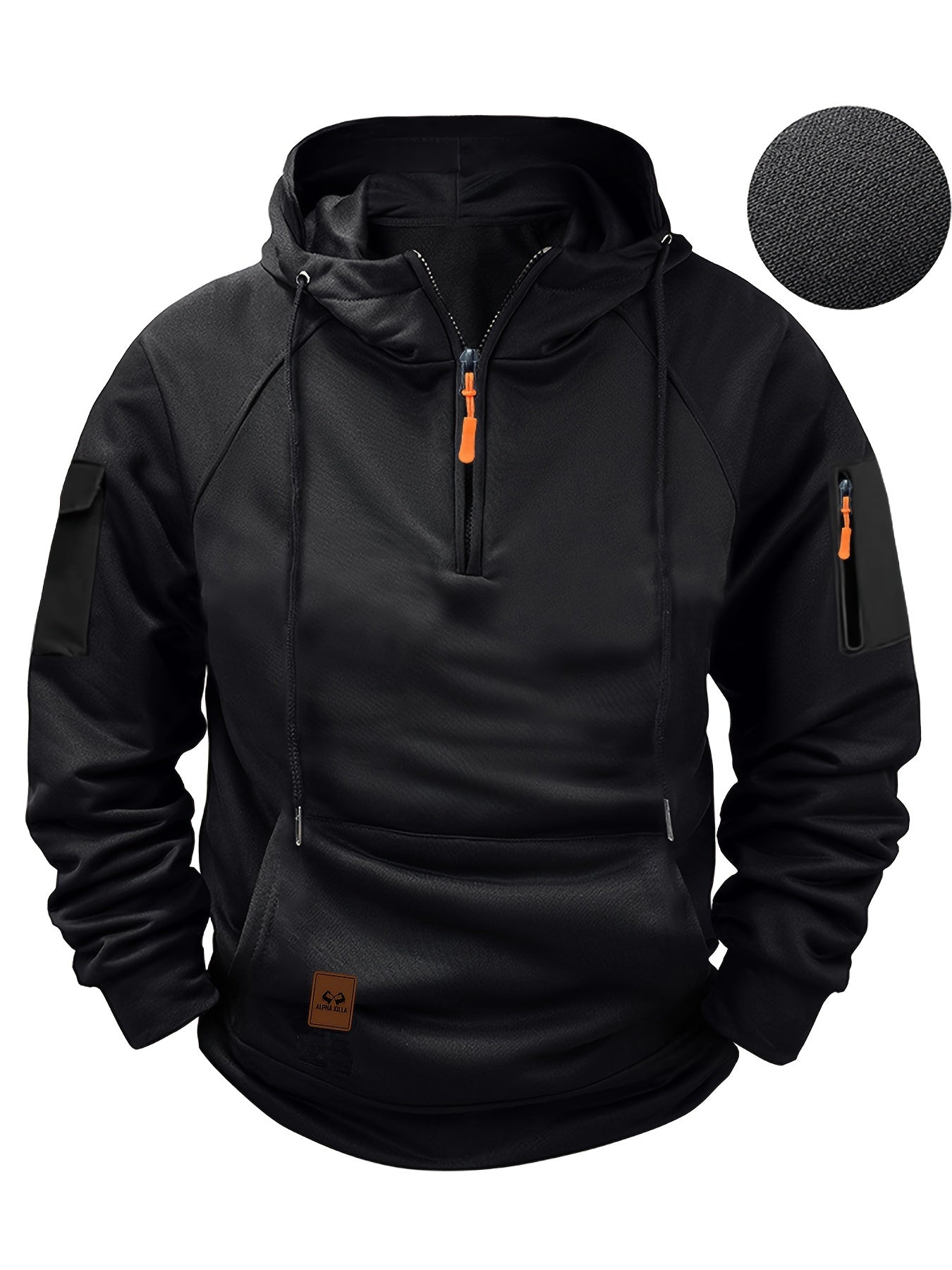 Erkaklar uchun uzun qo'lqonli kapuchonli Henley koftasi, ko'p cho'ntaklari bilan, kuz/qish uchun mukammal.