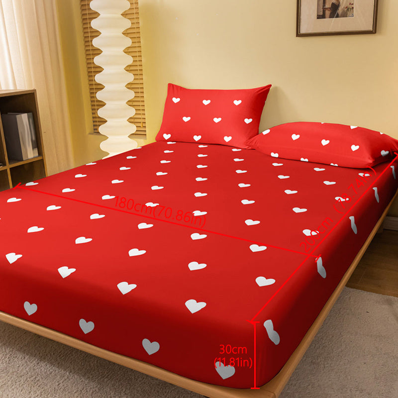 Red and White Heart Pattern Fitted Sheet for Bedroom or Guest Room