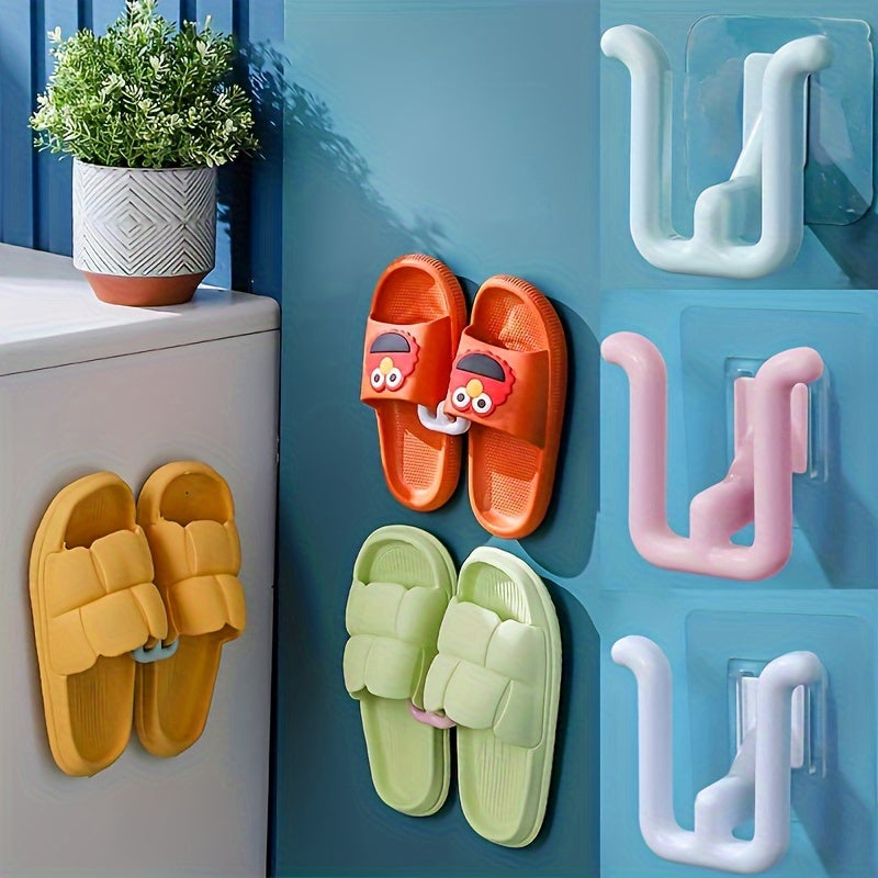 4-Piece Self-Adhesive Waterproof Shoe Rack for Bathroom Kitchen Bedroom Wall Mount Hooks in Plastic