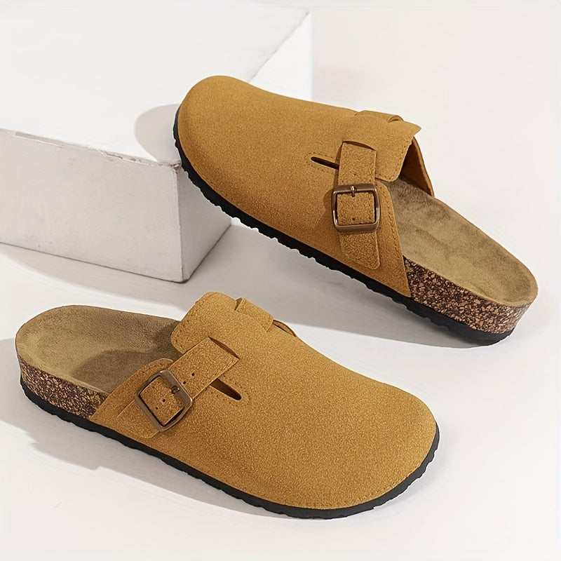 Women's Summer Flat Mules Slip-On Comfort Shoes with Buckle Strap