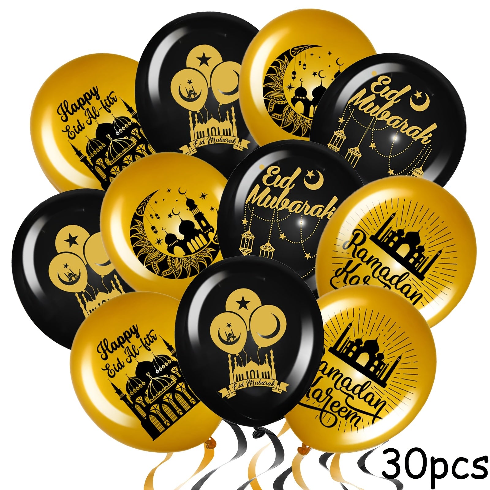 30pcs Black and Gold Latex Ramadan Mubarak Balloons for Eid Celebration Indoor Outdoor