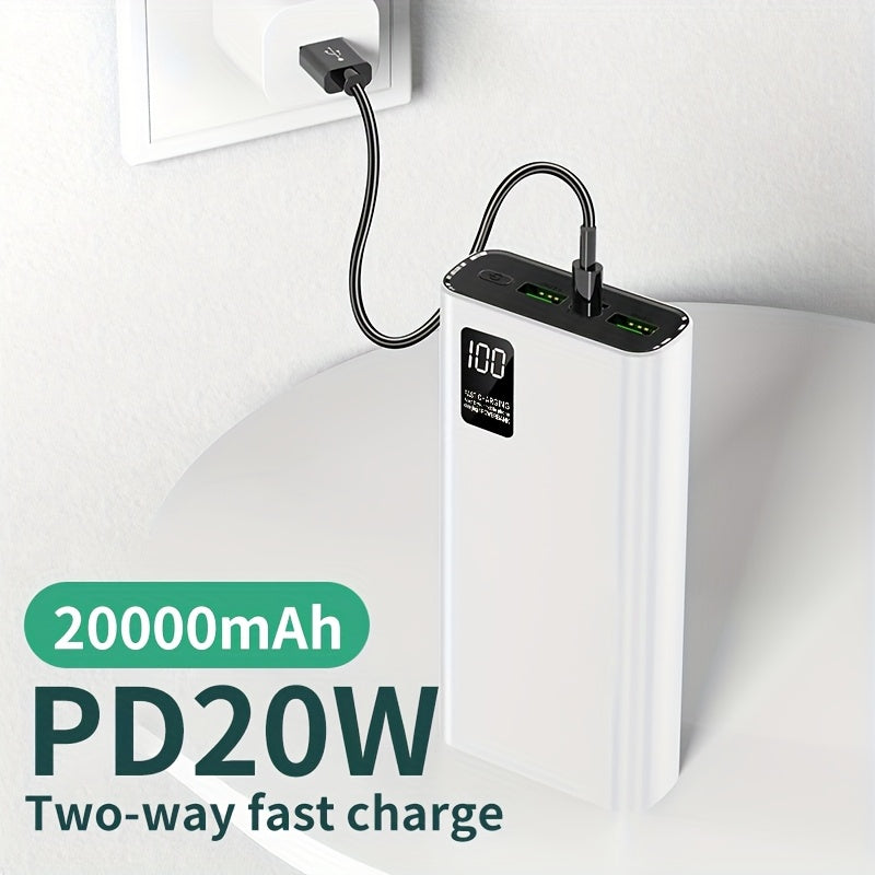 Portable 20000mAh Power Bank with 22.5W Fast Charging USB C PD QC LED Display