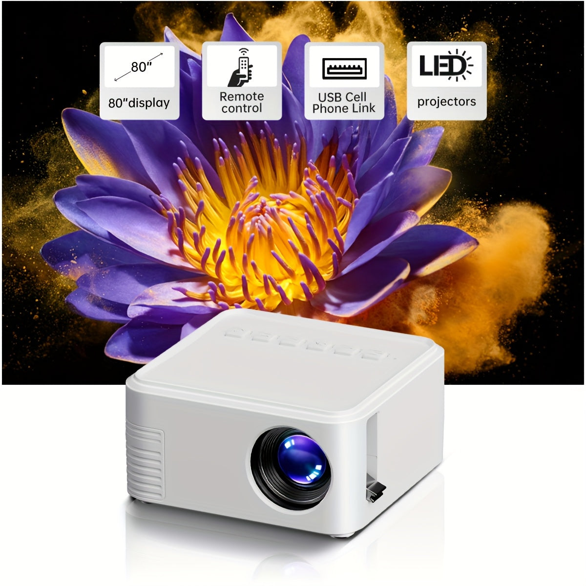 Mini Pro Square Projector for Home Theater HD 3D Ready USB-C