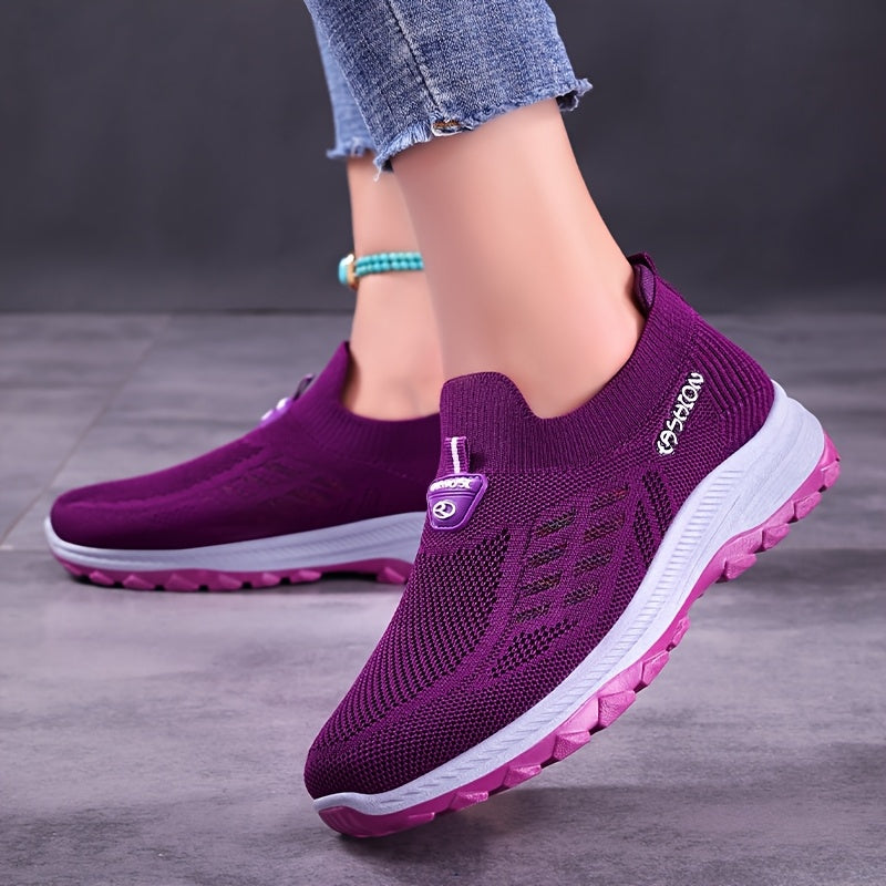 Women's Slip-On Sneakers Breathable Mesh Casual Shoes Maroon White