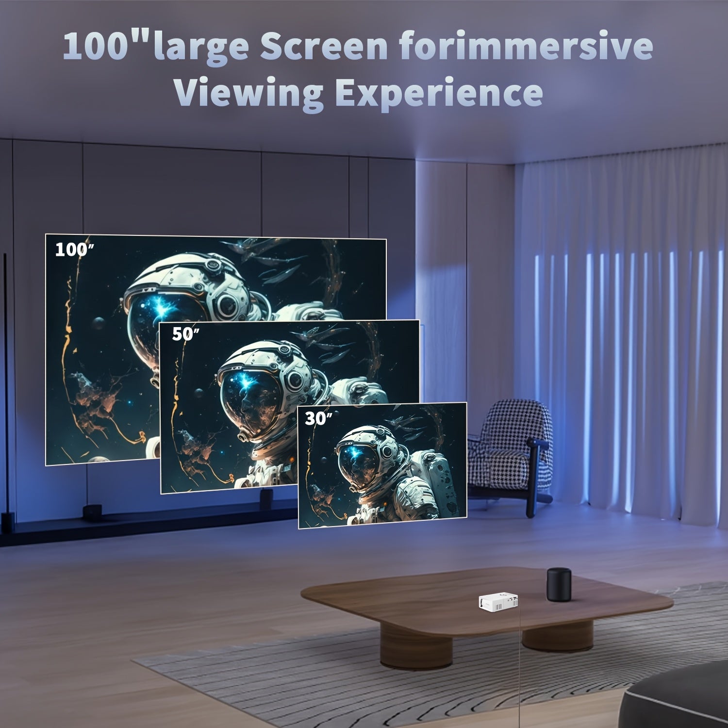 Портативный мини LED-проектор с фокусным пультом, совместим с смартфонами