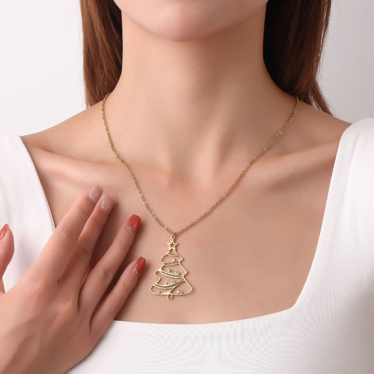 Collar de cadena con colgante de árbol de Navidad de acero inoxidable para mujeres y niñas regalo navideño