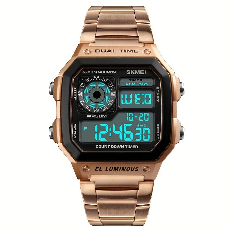 Men's Square Electronic Watch with Luminous Display and Durable Strap