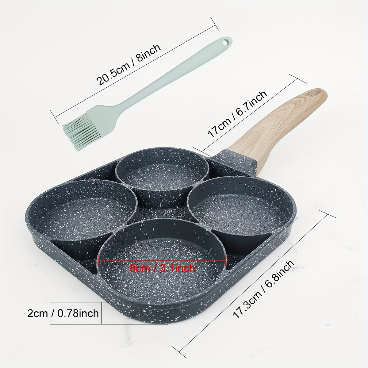 Non-Stick Egg Pan with Wooden Handle 4-Cavity Aluminum Dishwasher Safe