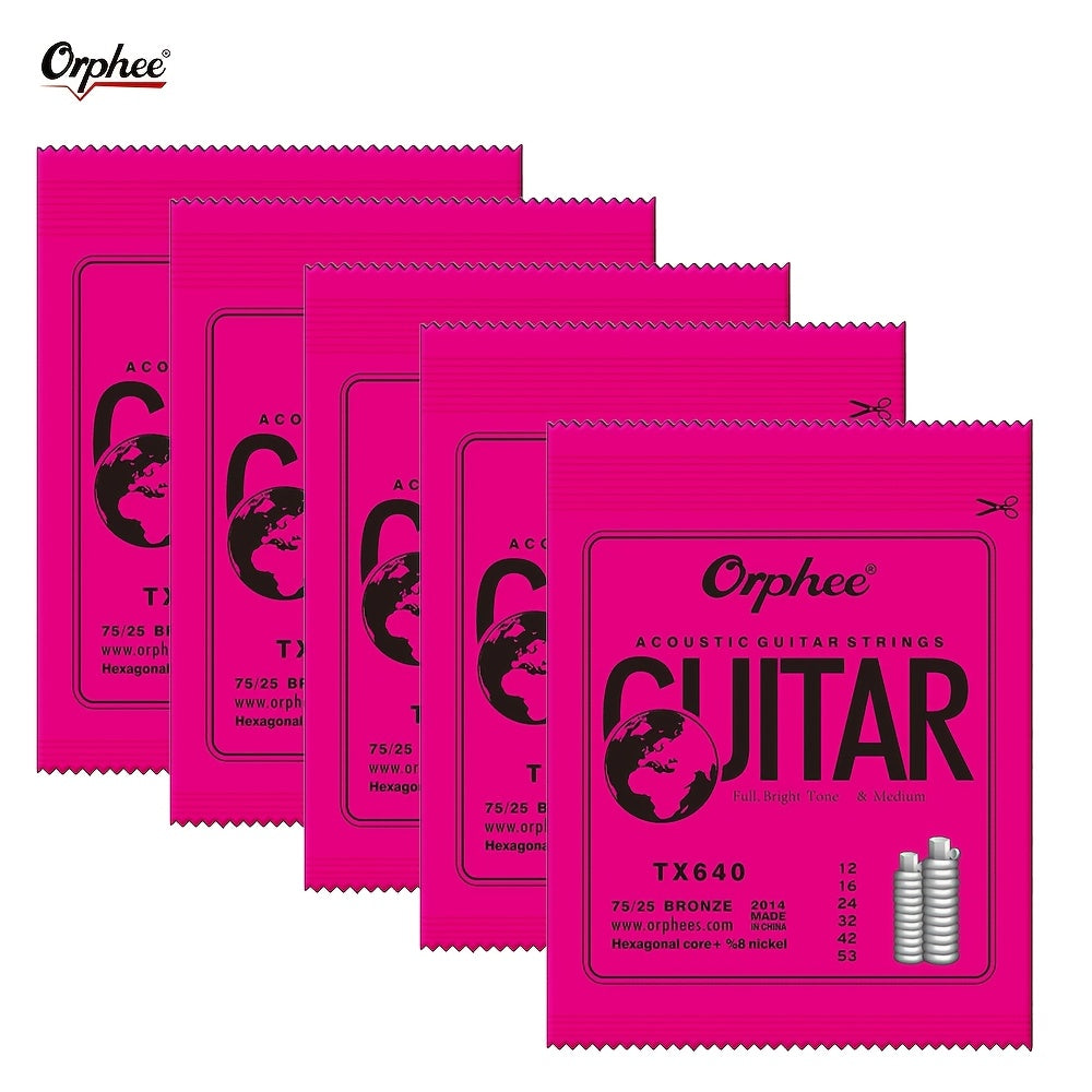 Set of 5 Phosphor Bronze Acoustic Guitar Strings 6-String Pack 0.25-1.34mm