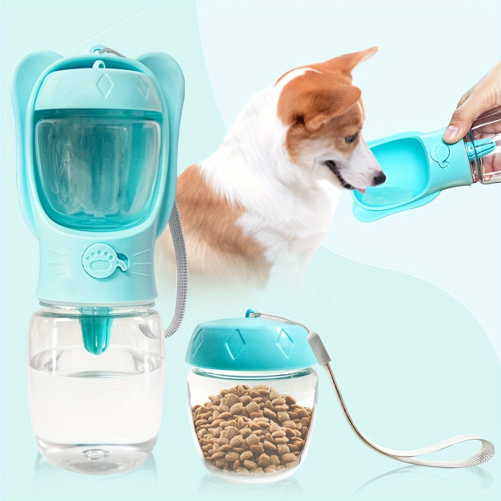 Portable Pet Water Bottle with Food Container for Walking Hiking Travel
