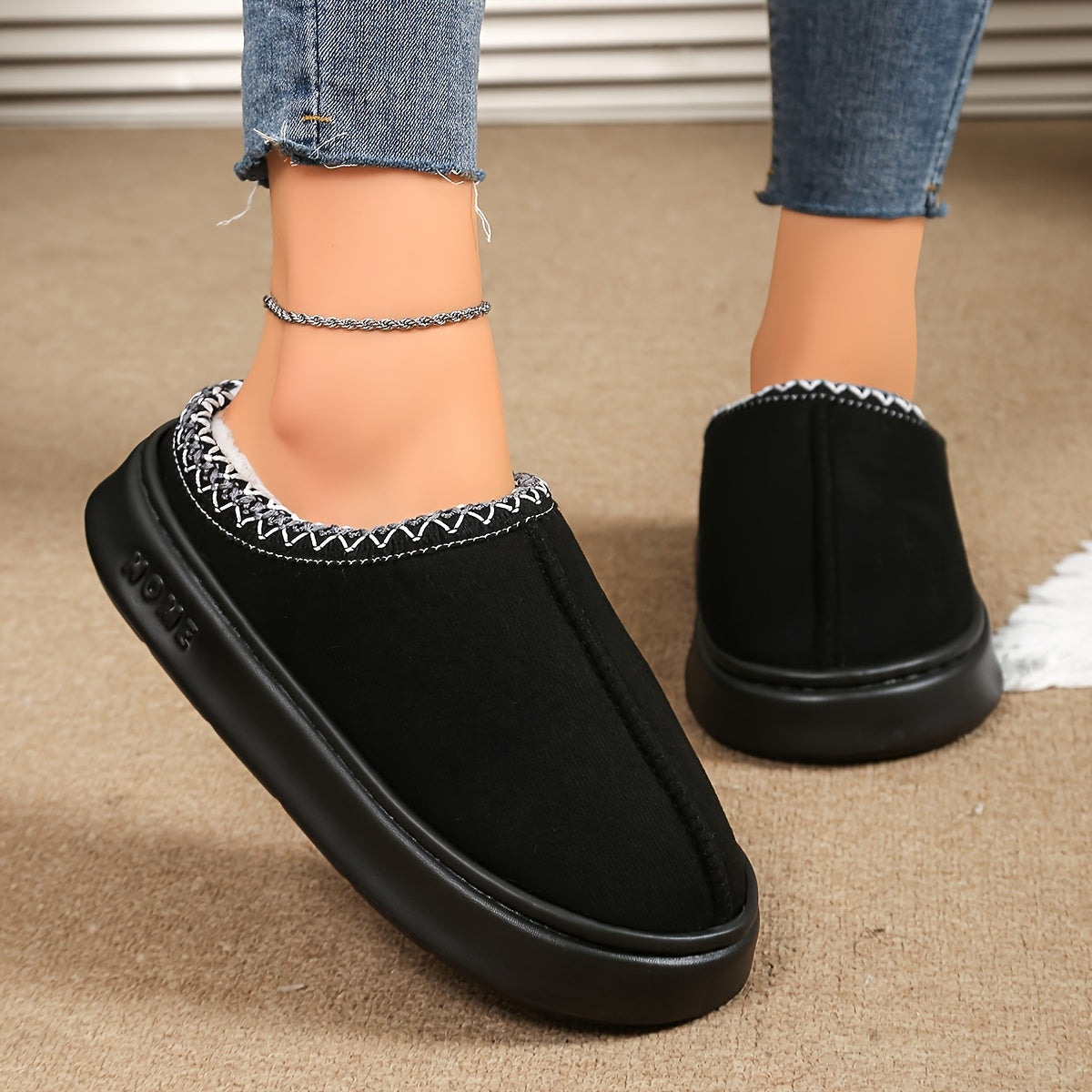 Unisex Indoor Outdoor Plush Lined Slippers Comfortable Warm Non-Slip