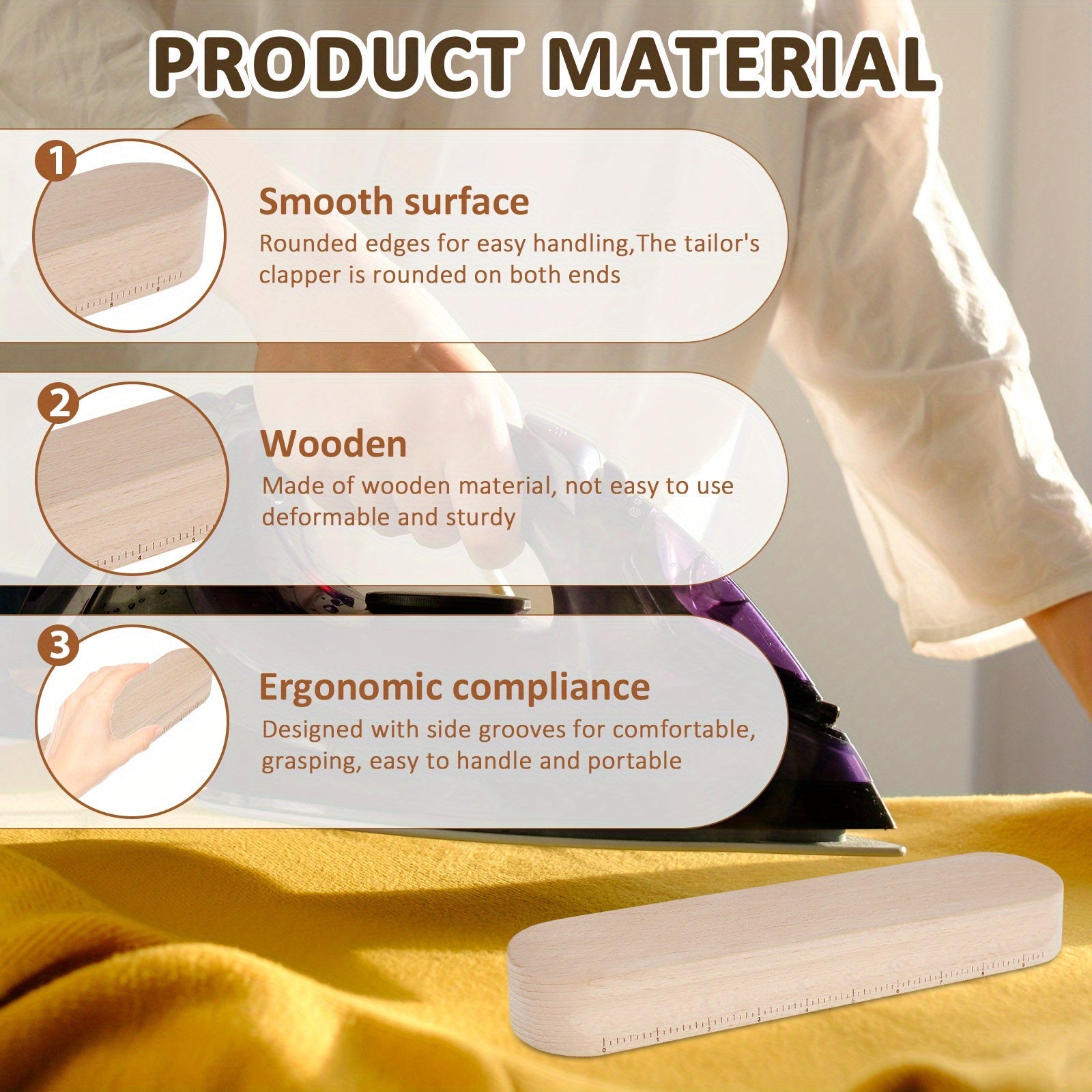 Juego de paletas de sastre de madera con abrelatas de costuras y volteador de puntas, conjunto de 3 herramientas de costura para acolchado