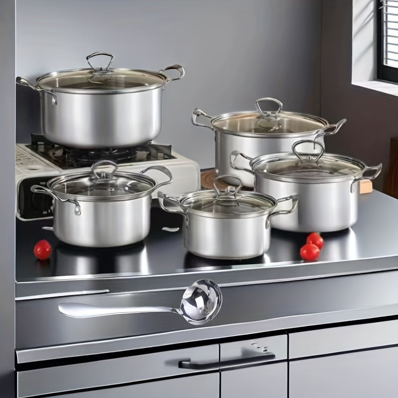 Durable Stainless Steel Soup Pot Set with Golden Soup Spoon for Cooking and Soup