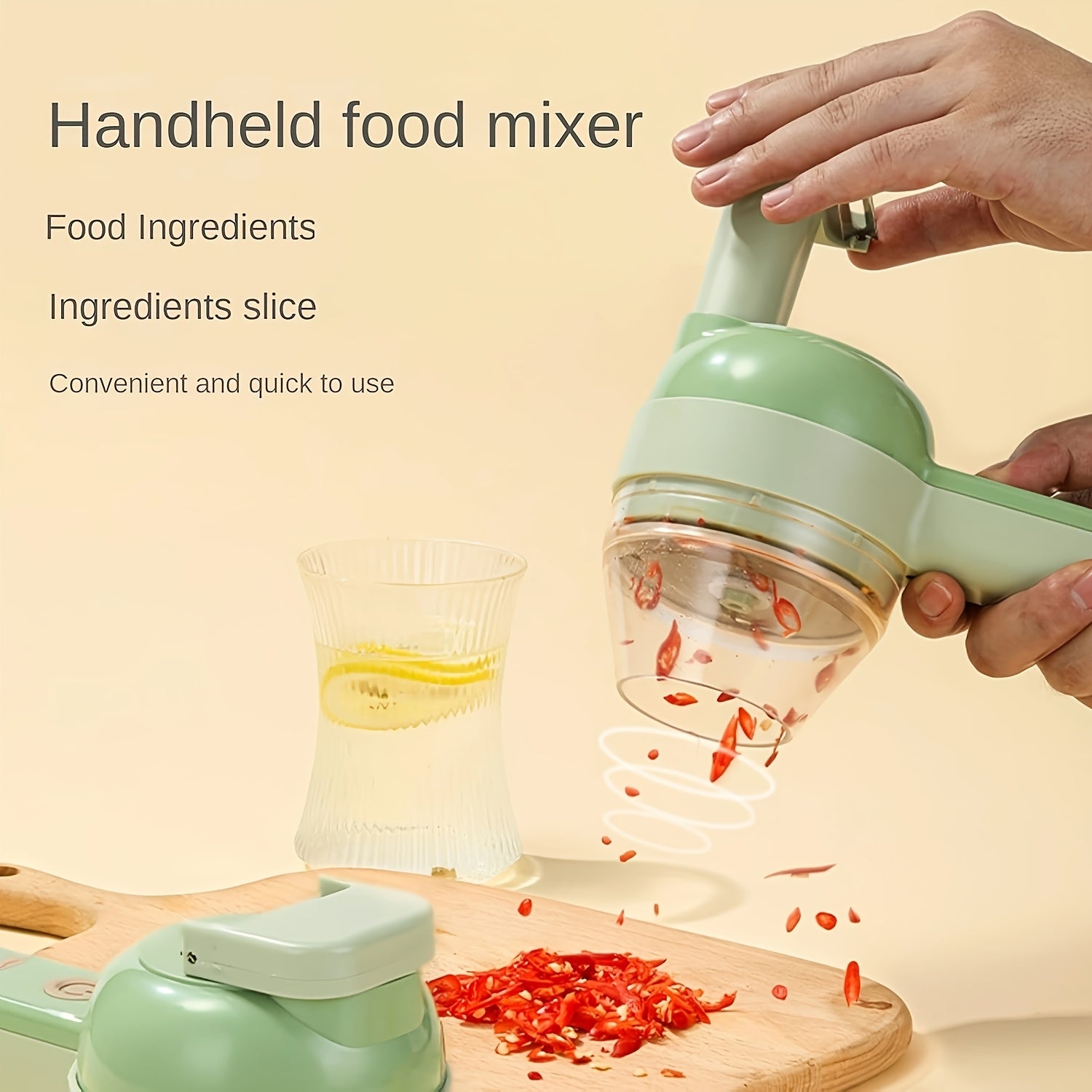 4-in-1 qoʻl bilan ishlovchi elektr oziq-ovqat kesgich toʻplami mevalar, sabzavotlar, goʻshtlar uchun